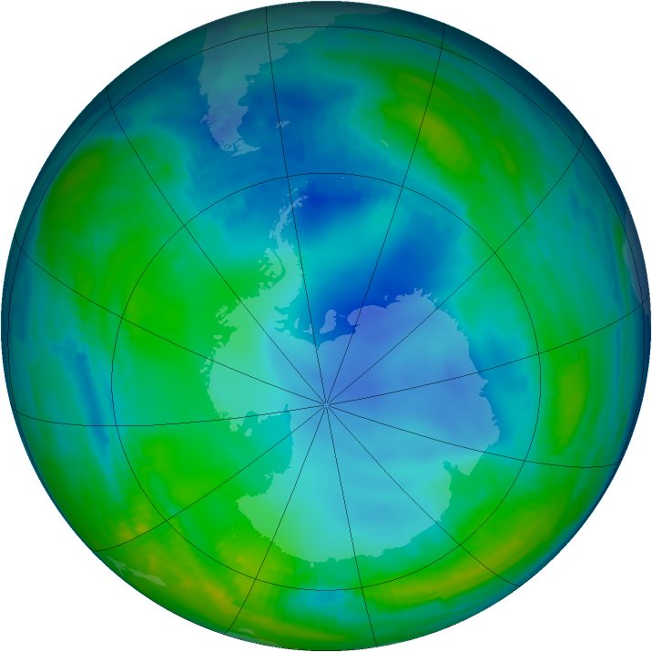 Antarctic ozone map for 19 July 1997